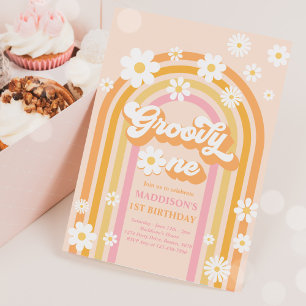 Invitation Super One Boho Daisy Rainbow 1er anniversaire