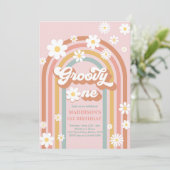 Invitation Super One Boho Daisy Rainbow 1er anniversaire (Debout devant)