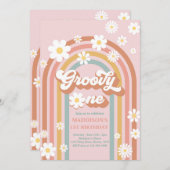 Invitation Super One Boho Daisy Rainbow 1er anniversaire (Devant / Derrière)