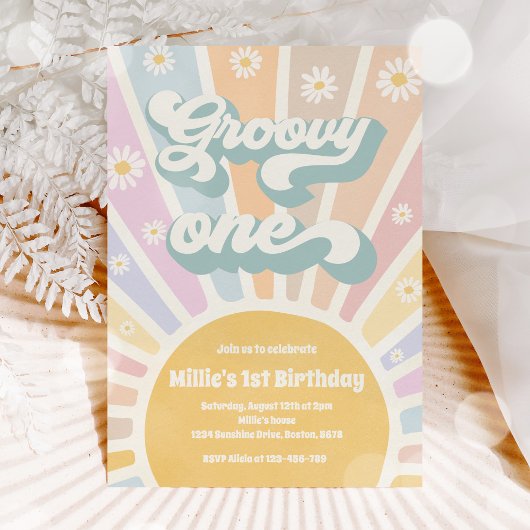 Invitation Super One Boho Sunshine Daisy Fête d'anniversaire