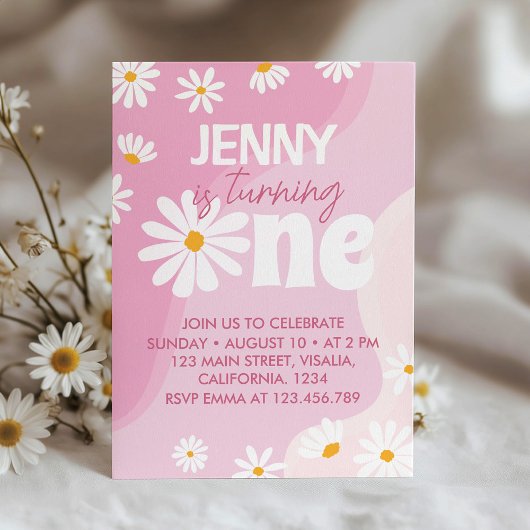 Invitation super One Daisy 1er Anniversaire