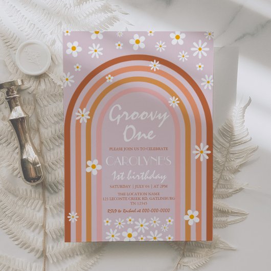 Invitation Super One Daisy Boho Rainbow 1er anniversaire