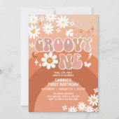 Invitation Super ONE Daisy Hippie 70's Retro 1er anniversaire (Devant)