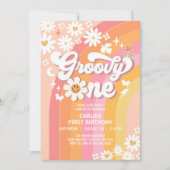 Invitation Super ONE Daisy Hippie 70's Retro 1er anniversaire (Devant)