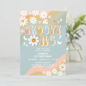 Invitation Super ONE Daisy Hippie 70's Retro 1er anniversaire (Debout devant)