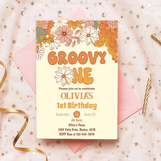 Invitation super One Floral Retro 1er Anniversaire