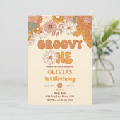 Invitation super One Floral Retro 1er Anniversaire (Debout devant)