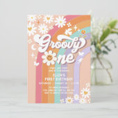 Invitation Super ONE Hippie 70's Rainbow Retro 1er anniversai (Debout devant)