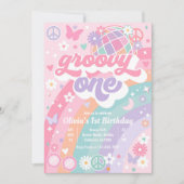 Invitation Super One Pastel Pink Rainbow 1ère fête d'annivers (Devant)