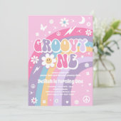 Invitation Super One Peace Love Party Rainbow Birthday Party (Debout devant)