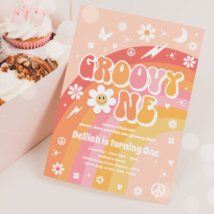 Invitation Super One Peace Love Party Rainbow Birthday Party