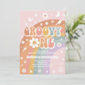 Invitation Super One Peace Love Party Rainbow Birthday Party (Debout devant)