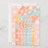 Invitation Super One Rainbow Daisy Retro 1er anniversaire (Devant)