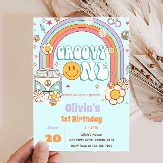 Invitation Super One Rainbow Flower 1er anniversaire Invitati