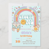 Invitation Super One Rainbow Flower 1er anniversaire Invitati (Devant)