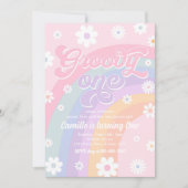 Invitation Super One Retro Daisy Pastel Rainbow Anniversaire (Devant)