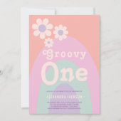 Invitation Super One Retro Daisy Rainbow 1er anniversaire (Devant)
