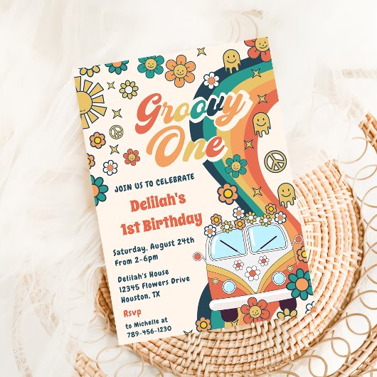 Invitation Super One Retro Floral 1er anniversaire