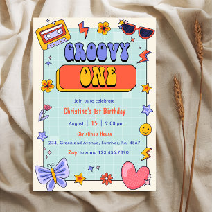 Invitation Super One Retro Hippie 1ère fête d'anniversaire