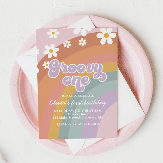 Invitation super One Retro Rainbow 1er anniversair