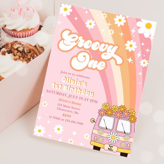 Invitation super One Retro Rainbow 1er anniversair