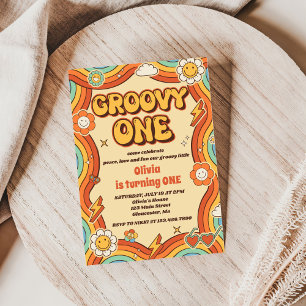 Invitation Super One Retro Rainbow 1er anniversaire