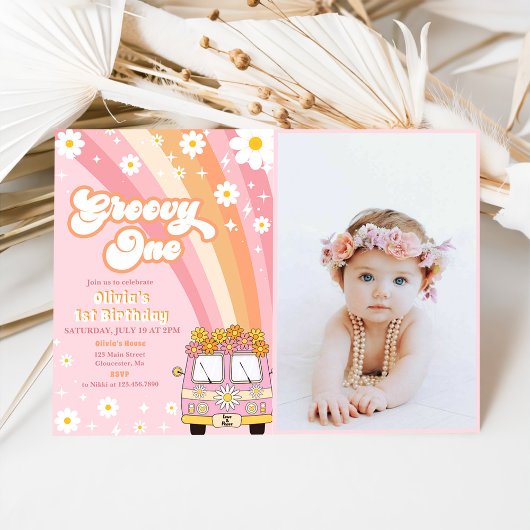 Invitation Super One Retro Rainbow 1er Anniversaire Photo