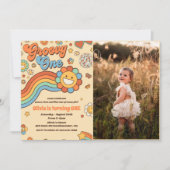 Invitation Super One Retro Rainbow 1st Birday Party Photo (Devant)