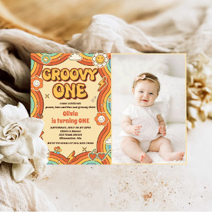 Invitation Super One Retro Rainbow 1st Birday Party Photo