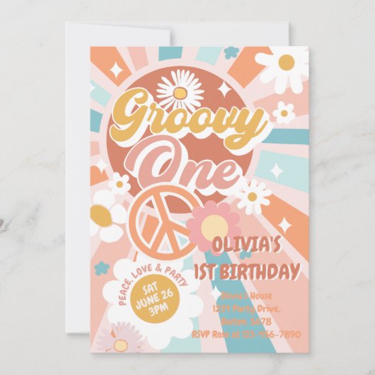 Invitation Super One Retro Sunshine Daisy Boho 1er anniversai (Devant)