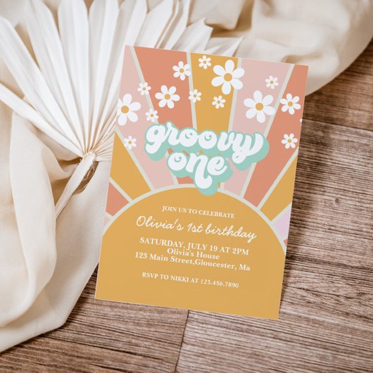 Invitation Super One Retro Sunshine daisy boho floral Invita