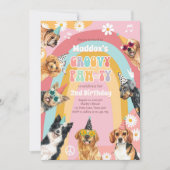 Invitation Super Pawty Retro Daisy Hippie Chien Fille Anniver (Devant)