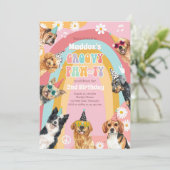 Invitation Super Pawty Retro Daisy Hippie Chien Fille Anniver (Debout devant)