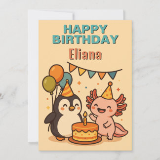 Invitation super Penguin et axolotl heureux anniversaire