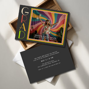 Invitation Super Psychedelic Retro Daisy Photo Graduation