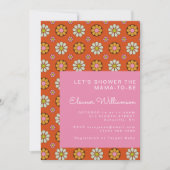 Invitation Super Retro 60s Fleurs Baby shower rose orange (Devant)