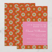 Invitation Super Retro 60s Fleurs Baby shower rose orange (Devant / Derrière)