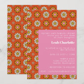 Invitation Super Retro 60s Fleurs Bat mitzvah rose orange (Devant / Derrière)