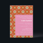 Invitation Super Retro 60s Fleurs Bat mitzvah rose orange<br><div class="desc">Super Retro 60s Fleurs Orange et rose Bat mitzvah Invitation</div>