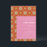 Invitation Super Retro 60s Fleurs Bat mitzvah rose orange<br><div class="desc">Super Retro 60s Fleurs Orange et rose Bat mitzvah Invitation</div>