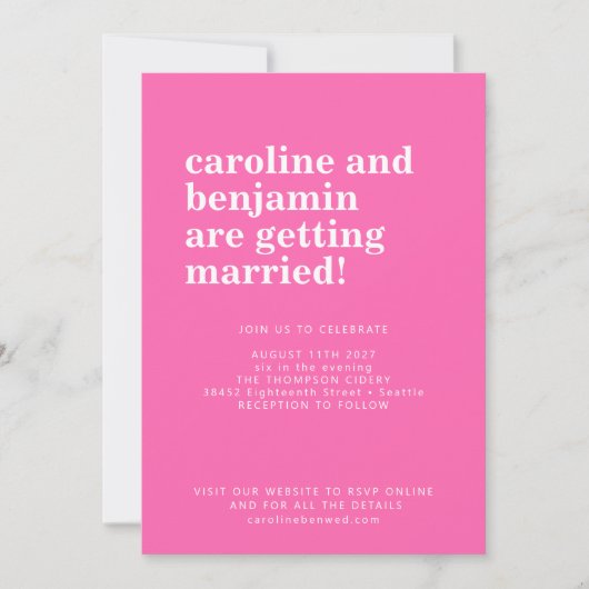 Invitation Super Retro 60s Fleurs brillant rose gras Mariage (Devant)