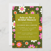 Invitation Super Retro 60s Fleurs Olive Green Fête des mariée (Devant)
