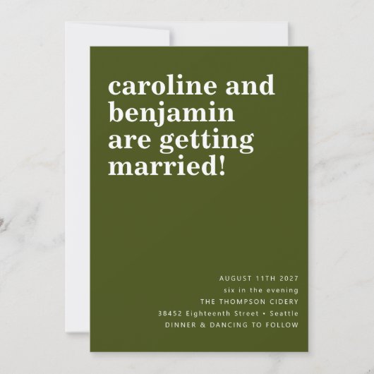 Invitation Super Retro 60s Fleurs vert foncé Boho Mariage (Devant)