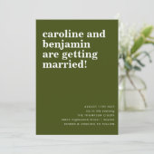 Invitation Super Retro 60s Fleurs vert foncé Boho Mariage (Debout devant)