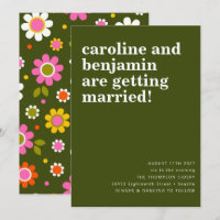 Super Retro 60s Fleurs vert foncé Boho Mariage