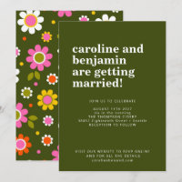 Super Retro 60s Fleurs Vert foncé Gras Mariage