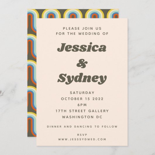 Invitation Super rétro 60s les années 70 Mariage esthétique v (Devant / Derrière)