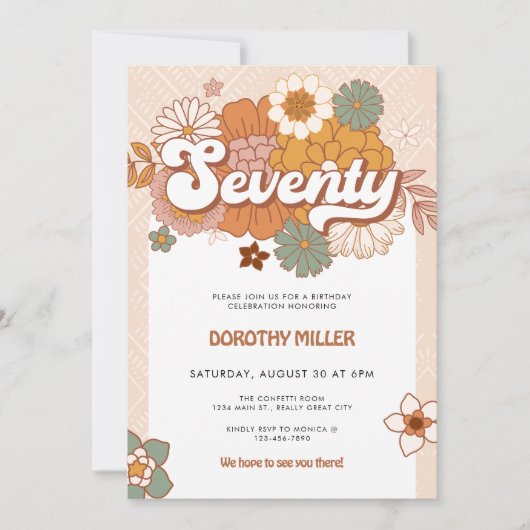 Invitation Super Retro 70e fête d'anniversaire (Devant)