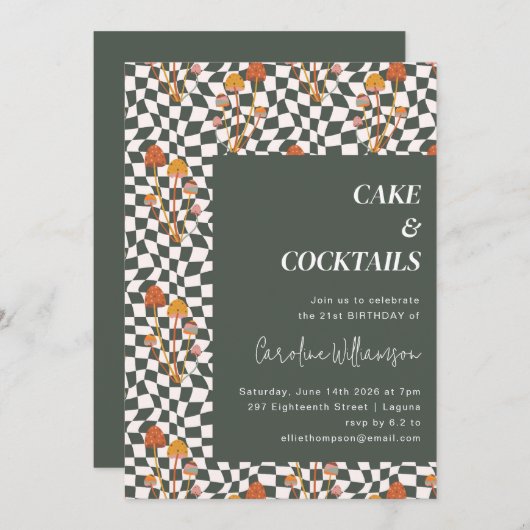 Invitation Super Retro Boho Checkerboard fête d'anniversaire (Devant / Derrière)