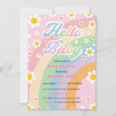 Invitation Super Retro Boho Daisy Hello Baby shower Party (Devant)